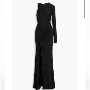 Cinq A sept Korine one sleeve rushed Elegant Black Draped gown/maxi dress Size 6